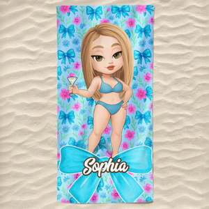 Serviette de plage personnalisée - Cadeaux de vacances et de voyage d'été personnalisés pour femmes - Journées à la plage et cocktails