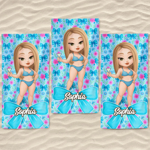 Serviette de plage personnalisée - Cadeaux de vacances et de voyage d'été personnalisés pour femmes - Journées à la plage et cocktails