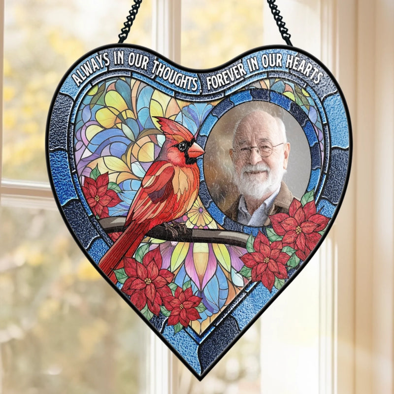 Custom Photo Heart-Shaped Stained Glass Window Suncatcher - Personalized Memorial Sympathy Gifts For Loss Of Mom, Dad - Always In Our Thoughts