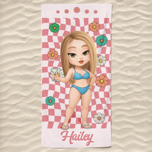 Serviette de plage personnalisée - Cadeaux de vacances et de voyage d'été personnalisés pour femmes - Ambiance tropicale toute la journée