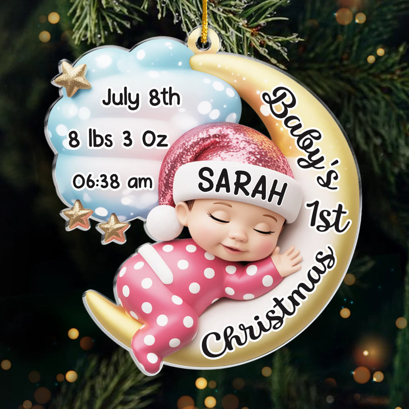 Custom Acrylic Ornament - Personalized Christmas Baby Shower, Gender Reveal Gifts For New Moms, New Dads, New Parents - Cherishing Your Very First Christmas