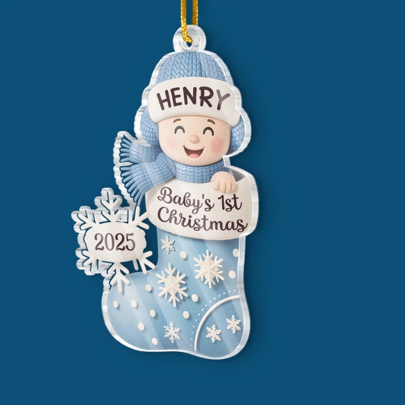Custom Acrylic Ornament - Personalized Christmas Baby Shower, Gender Reveal Gifts For New Moms, New Dads, New Parents - Little Bundle, Big Holiday Sparkle