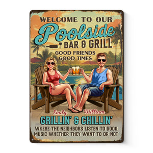 Plaque décorative personnalisée en métal - Cadeaux d'anniversaire de mariage personnalisés pour mari et femme, lui et elle - Ambiance au bord de la piscine uniquement