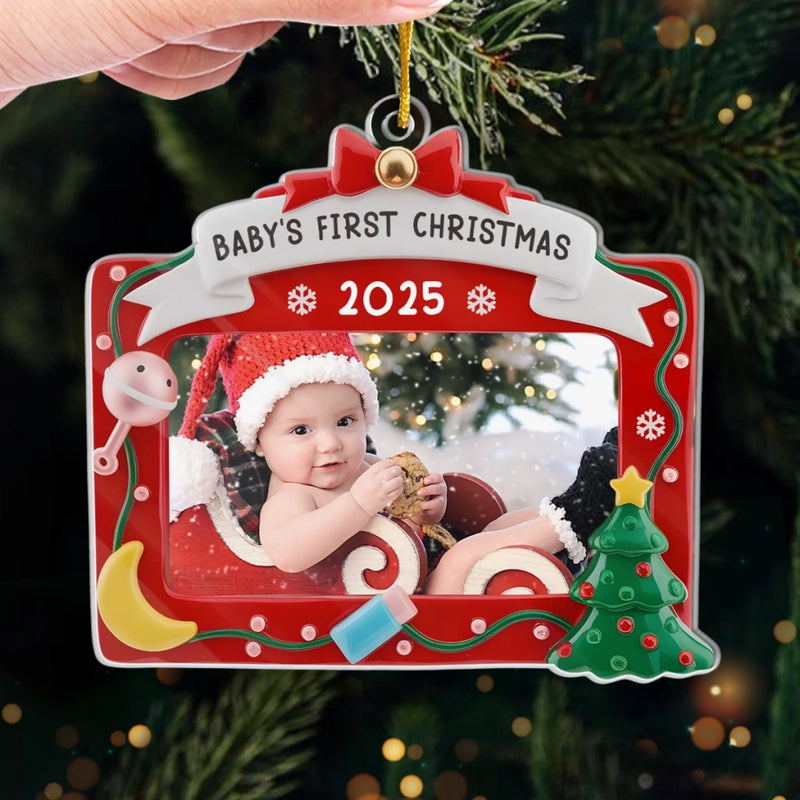 Custom Photo Acrylic Ornament - Personalized Christmas Baby Shower, Gender Reveal Gifts For New Moms, New Dads, New Parents - First Christmas, Forever Loved