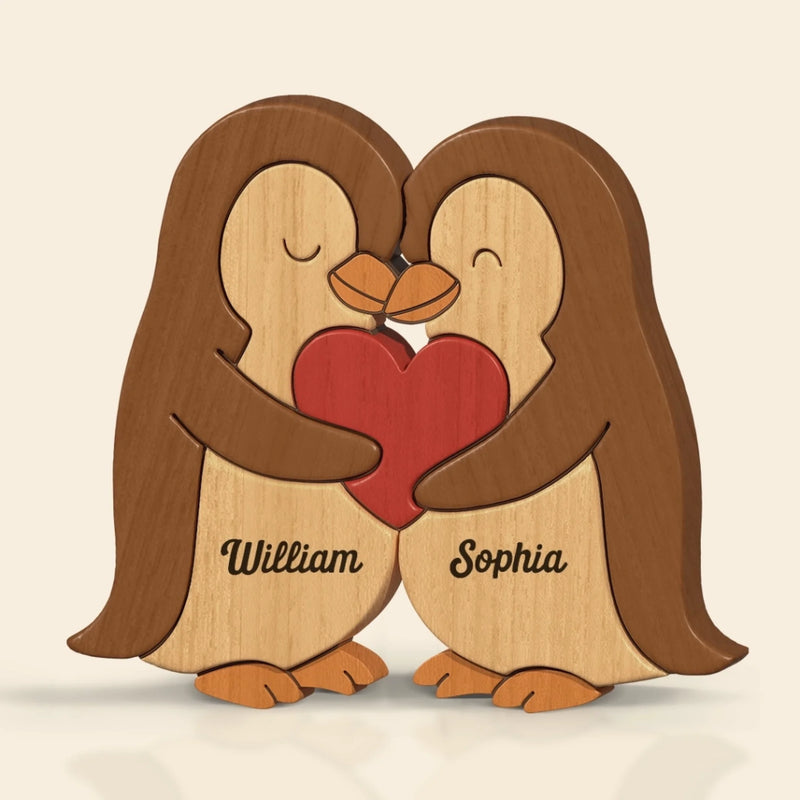 Penguin Shaped Wooden Art Puzzle - Personalized Anniversary Wedding Gifts For Husband And Wife, Him And Her - We Are Together, Couple Birthday Gifts For Him And Her
