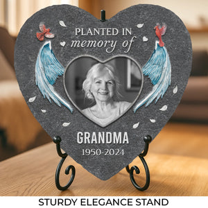Custom Photo Planted In Memory - Memorial Personalized Custom Heart Shaped Memorial Stone - Sympathy Gift For Family Members