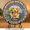 Custom Photo You Left Paw Prints On My Heart Forever - Memorial Personalized Custom 3D Mosaic Faux Stained Glass Print Round Shaped Memorial Stone - Sympathy Gift For Pet Owners, Pet Lovers