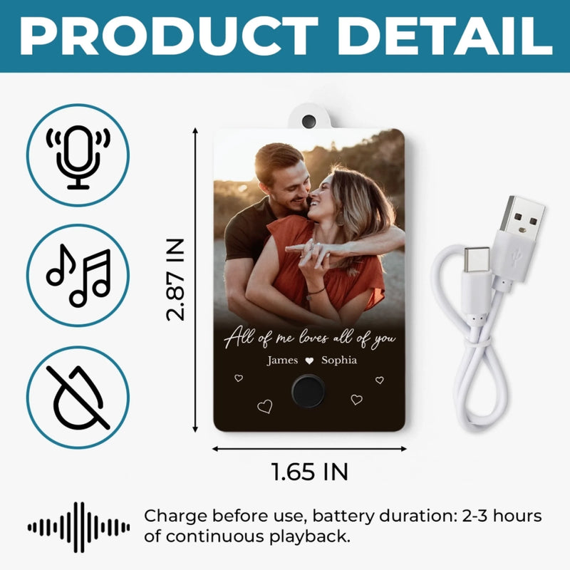 Custom Photo Acrylic Keychain With Voice Recorder - Personalized Anniversary Wedding Gifts For Husband And Wife, Him And Her - All My Heart Is Yours