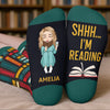 Chaussettes personnalisées - Cadeaux littéraires personnalisés pour les amoureux des livres, les rats de bibliothèque et les lecteurs - Suivre mon rythme de lecture