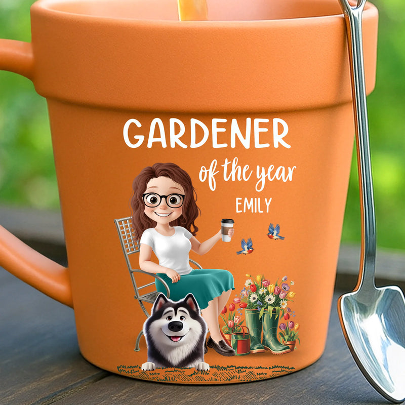 Custom Plant Pot Ceramic Mug - Personalized Garden Gifts For Gardeners, Dog Lovers, Dog Dad And Mom - Green Thumb, Golden Heart - Flower Pot Mug