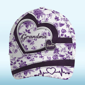 Chapeau personnalisé, casquette classique à imprimé intégral – Cadeaux d'anniversaire personnalisés pour maman et grand-mère – L'amour fleurit avec les petits-enfants