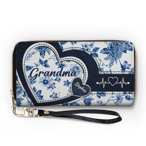 Portefeuille long en cuir personnalisé – Cadeaux d'anniversaire personnalisés pour maman et grand-mère – Cœurs liés par l'amour familial