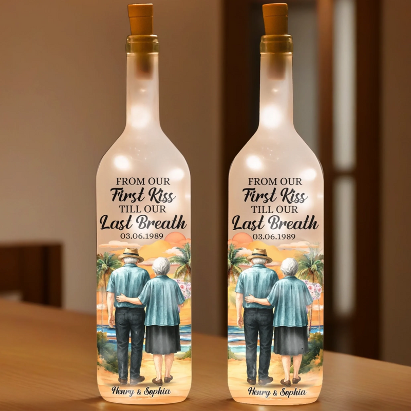 Custom Bottle Lamp - Personalized Anniversary Wedding Gifts For Husband And Wife, Him And Her - Together From First Kiss To Always