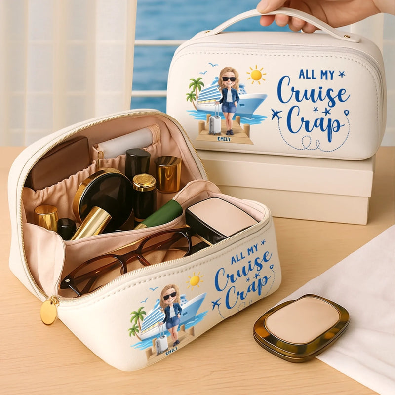 Custom PU Leather Travel Toiletry Bag - Personalized Summer Vacation And Travel Gifts For Women, Men, Cruise Lovers - Cruise Queen Kit