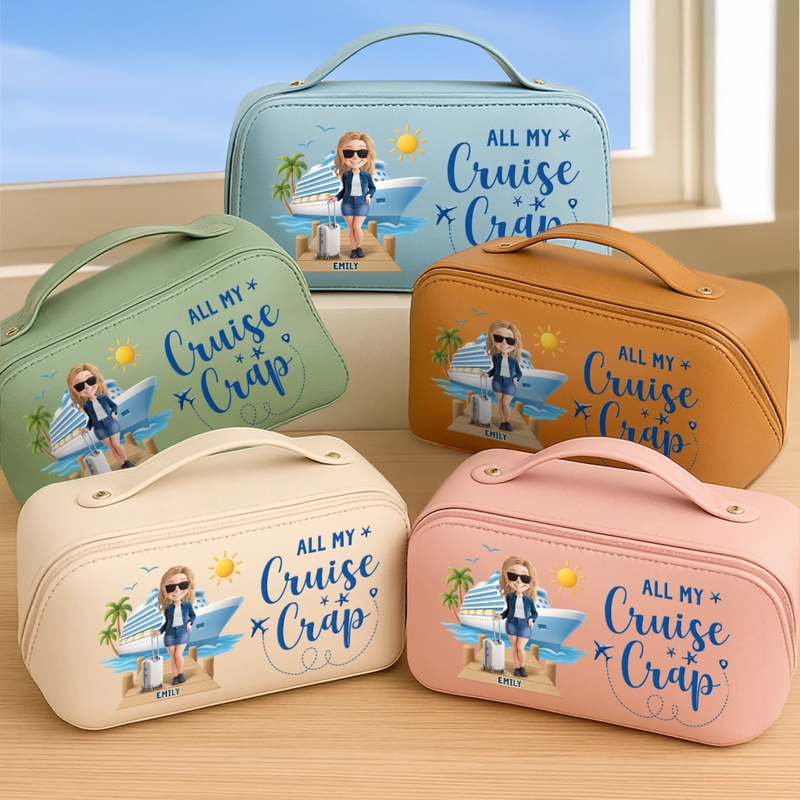 Custom PU Leather Travel Toiletry Bag - Personalized Summer Vacation And Travel Gifts For Women, Men, Cruise Lovers - Cruise Queen Kit