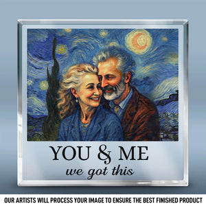 Plaque acrylique carrée avec photo personnalisée - Cadeaux d'anniversaire de mariage personnalisés pour mari et femme, lui et elle - Toi et moi, écrits dans les étoiles