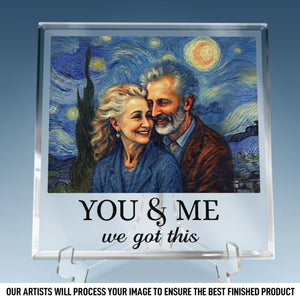 Plaque acrylique carrée avec photo personnalisée - Cadeaux d'anniversaire de mariage personnalisés pour mari et femme, lui et elle - Toi et moi, écrits dans les étoiles