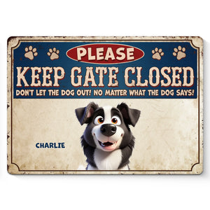 Plaque décorative personnalisée en métal - Cadeaux d'anniversaire personnalisés pour les amoureux des chiens, papa et maman - Pas de porte ouverte, pas de poursuite sauvage