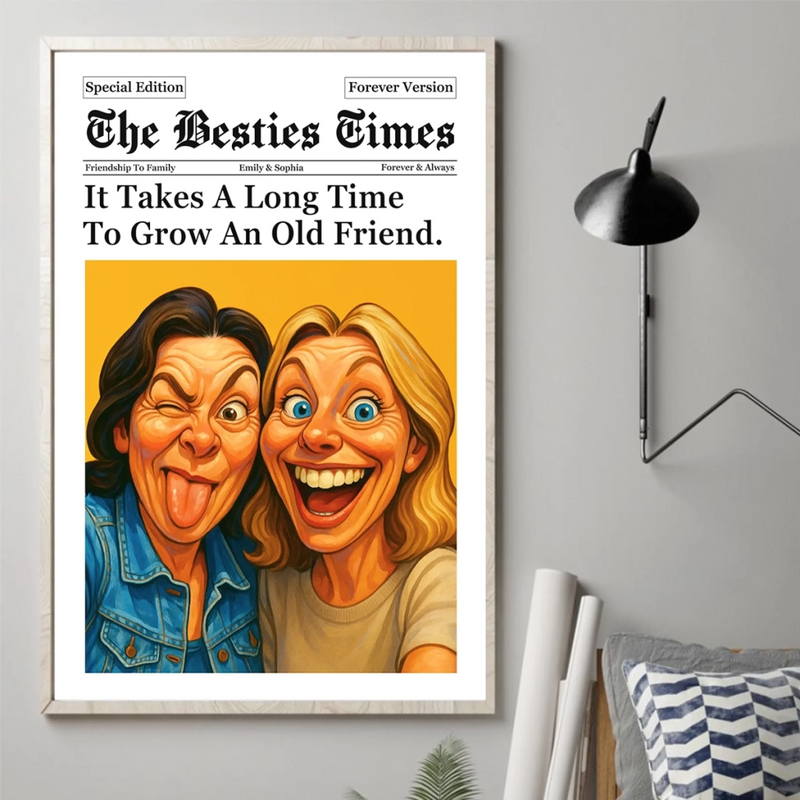 Custom Photo Funny Caricature Vertical Poster - Personalized Best Friend Birthday Gifts For Women - The Besties Time