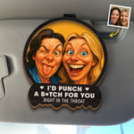 Custom Photo Funny Caricature Car Visor Clip - Personalized Best Friend Birthday Gifts For BFF, Best Friends - I'd Punch For You