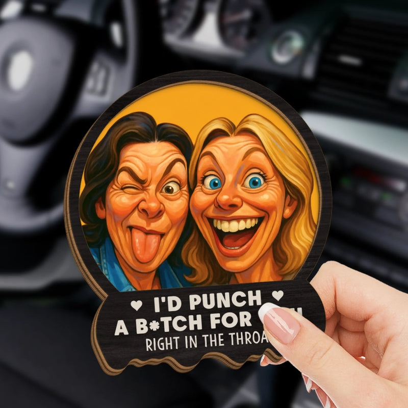 Custom Photo Funny Caricature Car Visor Clip - Personalized Best Friend Birthday Gifts For BFF, Best Friends - I'd Punch For You