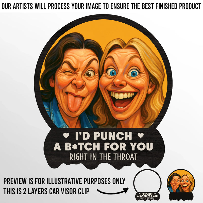 Custom Photo Funny Caricature Car Visor Clip - Personalized Best Friend Birthday Gifts For BFF, Best Friends - I'd Punch For You