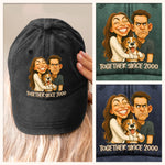 Custom Vintage Washed Denim Baseball Cap - Personalized Anniversary Wedding Gifts For Husband And Wife, Dog Cat Lovers - Together Since