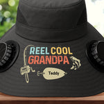 Custom Hat With Fans Solar Power - Personalized Birthday Fishing Gifts For Grandpa, Dad, Fisherman - Reel Cool Grandpa