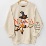 Custom Unisex Sweatshirt, Hoodie With Design On Sleeve - Personalized Halloween Birthday Gifts For Grandma, Mom - Bewitching Fun With Witchy Nana