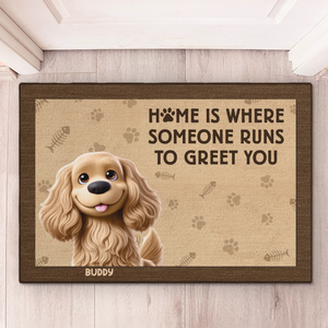 Tapis décoratif personnalisé pour la maison - Cadeaux d'anniversaire personnalisés pour les amoureux des chiens et des chats, les papas et les mamans de chiens, les propriétaires de chats - La maison est là où se trouve la patte