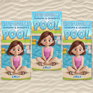 Serviette de plage personnalisée – Cadeaux de vacances et de voyage personnalisés pour la famille et les enfants – Jours ensoleillés, vagues joyeuses