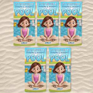 Serviette de plage personnalisée – Cadeaux de vacances et de voyage personnalisés pour la famille et les enfants – Jours ensoleillés, vagues joyeuses