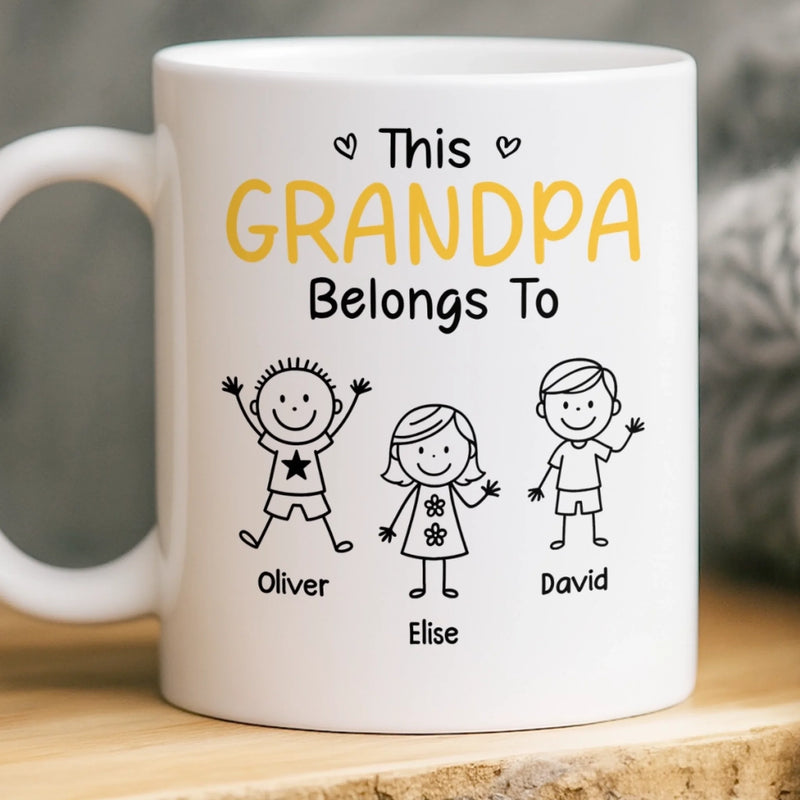 Custom Mug - Personalized Birthday Gifts For Dad, Grandpa - Grandpa Belongs To Kids