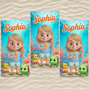 Serviette de plage personnalisée - Cadeaux de vacances et de voyage personnalisés pour la famille et les enfants - Restez au frais, règles de la piscine