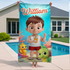 Serviette de plage personnalisée - Cadeaux de vacances et de voyage personnalisés pour la famille et les enfants - Restez au frais, règles de la piscine