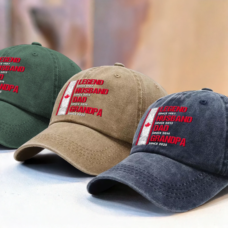 Custom Photo Vintage Washed Denim Baseball Cap - Personalized Birthday Gifts For Husband, Dad, Grandpa - From Husband To Grandpa Legend