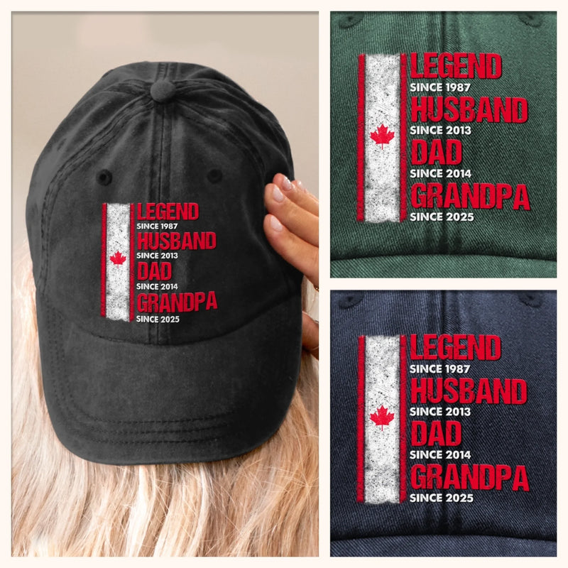 Custom Photo Vintage Washed Denim Baseball Cap - Personalized Birthday Gifts For Husband, Dad, Grandpa - From Husband To Grandpa Legend