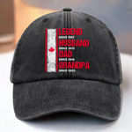 Custom Photo Vintage Washed Denim Baseball Cap - Personalized Birthday Gifts For Husband, Dad, Grandpa - From Husband To Grandpa Legend