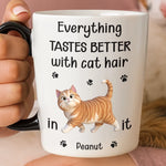 Custom 12oz Cat Handle Ceramic Mug - Personalized Birthday Gifts For Cat Lovers, Cat Mom And Dad - Happiness Is Covered In Cat Hair