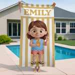 Custom Beach Towel - Personalized Summer Vacation And Travel Gifts For Family, Kids - Poolside Cuteness Overload