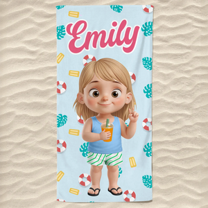 Serviette de plage personnalisée - Cadeaux de vacances et de voyage d'été personnalisés pour la famille et les enfants - Ambiance estivale uniquement