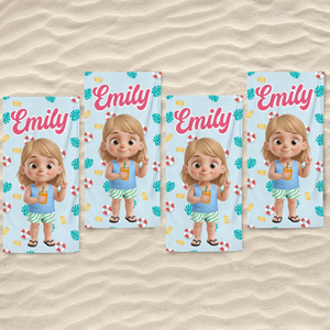 Serviette de plage personnalisée - Cadeaux de vacances et de voyage d'été personnalisés pour la famille et les enfants - Ambiance estivale uniquement