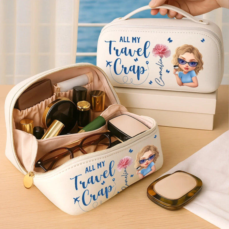 Custom PU Leather Travel Toiletry Bag - Personalized Summer Vacation And Travel Gifts For Women, Men - Sorry, Not Sorry For My Travel Chaos