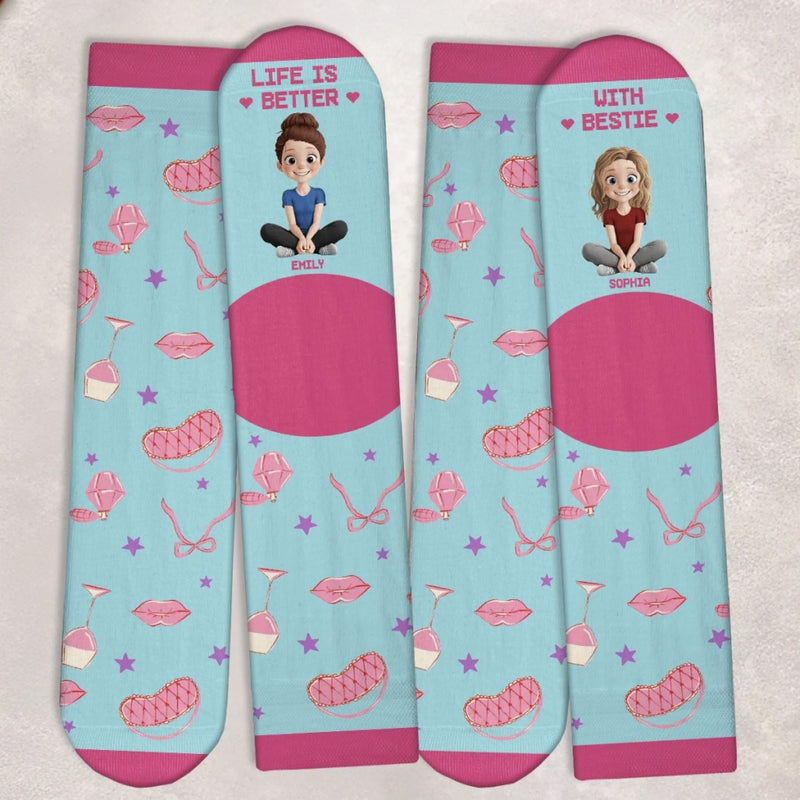 Custom Crew Socks - Personalized Best Friend Birthday Gifts For Women, Besties, Sisters, BFF - Life Is Better
