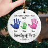 Custom Ceramic Ornament - Personalized Christmas Birthday Gifts For Mom, Dad, Kids - Our First Handprint Christmas Keepsake