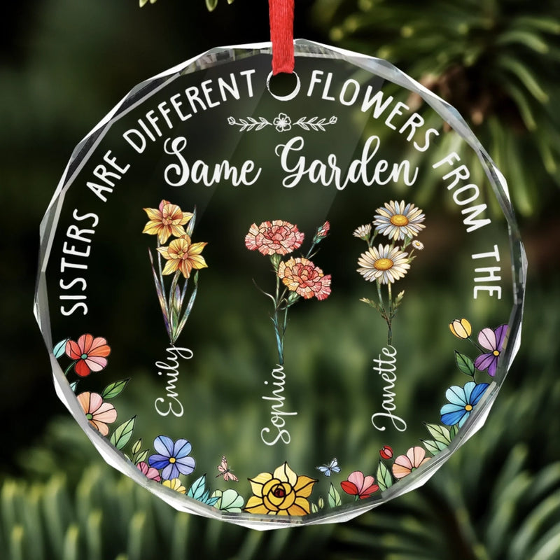 Custom Circle Glass Ornament - Personalized Christmas Best Friend Birthday Gifts For Women, Besties, Sisters, BFF - Unique Flowers One Garden Sisters