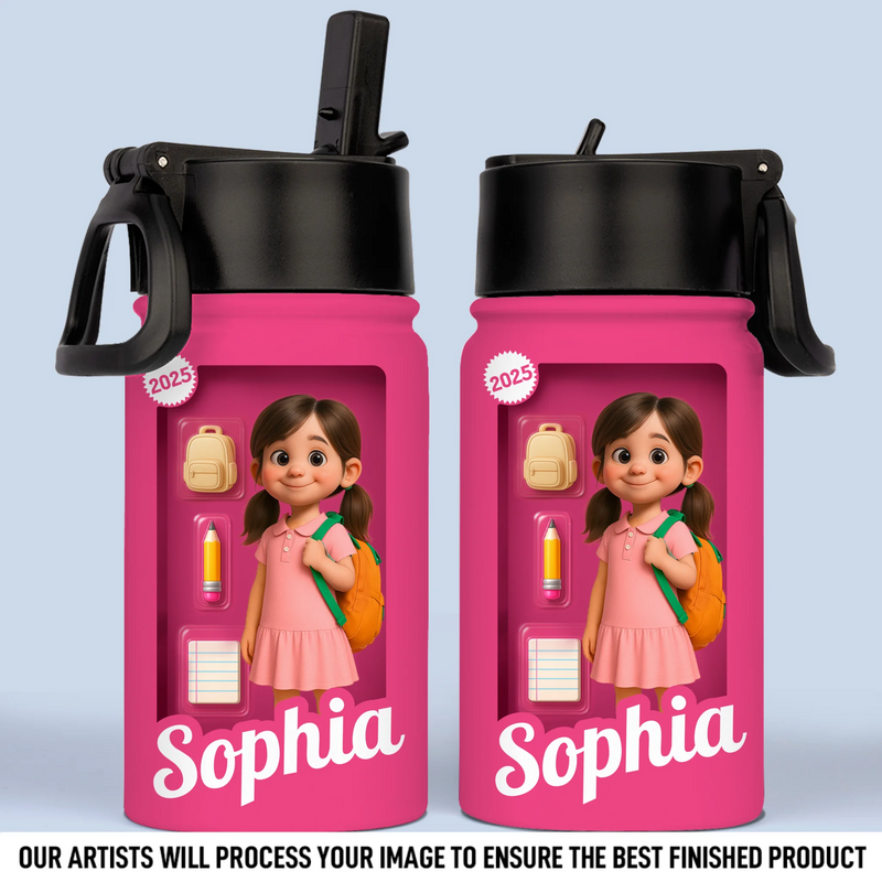 Custom Photo 3D Inflated Effect Printed Kids Water Bottle - Personalized Back To School Gifts For Kids - Let’s Make This School Year Magical