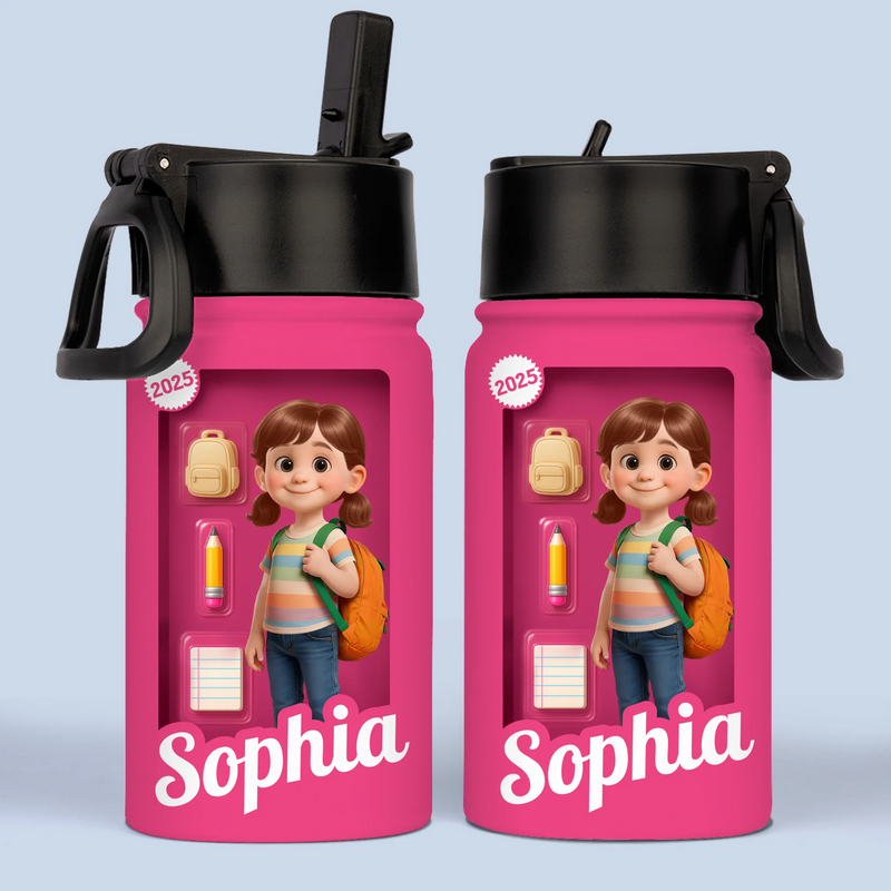 Custom 3D Inflated Effect Printed Kids Water Bottle - Personalized Back To School Gifts For Kids - Every Day Is A New Page In Your Story