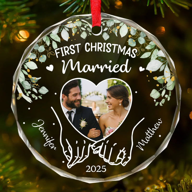 Custom Photo Circle Glass Ornament - Personalized Anniversary Christmas Wedding Gifts For Husband And Wife, Him And Her - Wrapped In Love, Tied With Joy