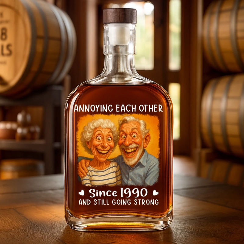 Custom Photo Funny Caricature Whiskey Bottle - Personalized Anniversary Wedding Gifts For Husband And Wife, Him And Her - Oldie But Goodie Duo
